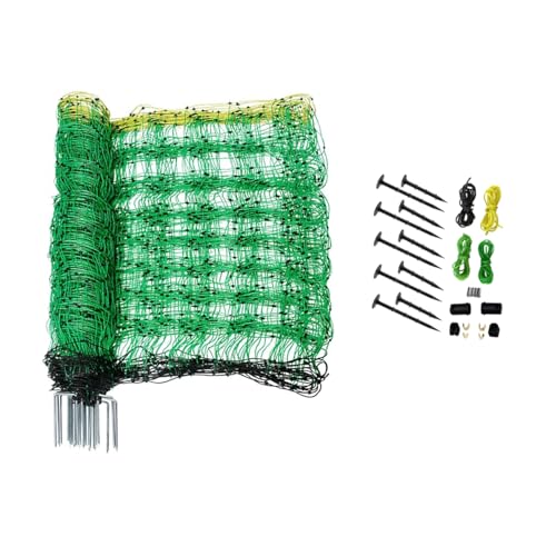 Electric Fence Netting for Livestock – 126cm x 50m Portable Electric Mesh Fence with Fiberglass Posts & Steel Spikes