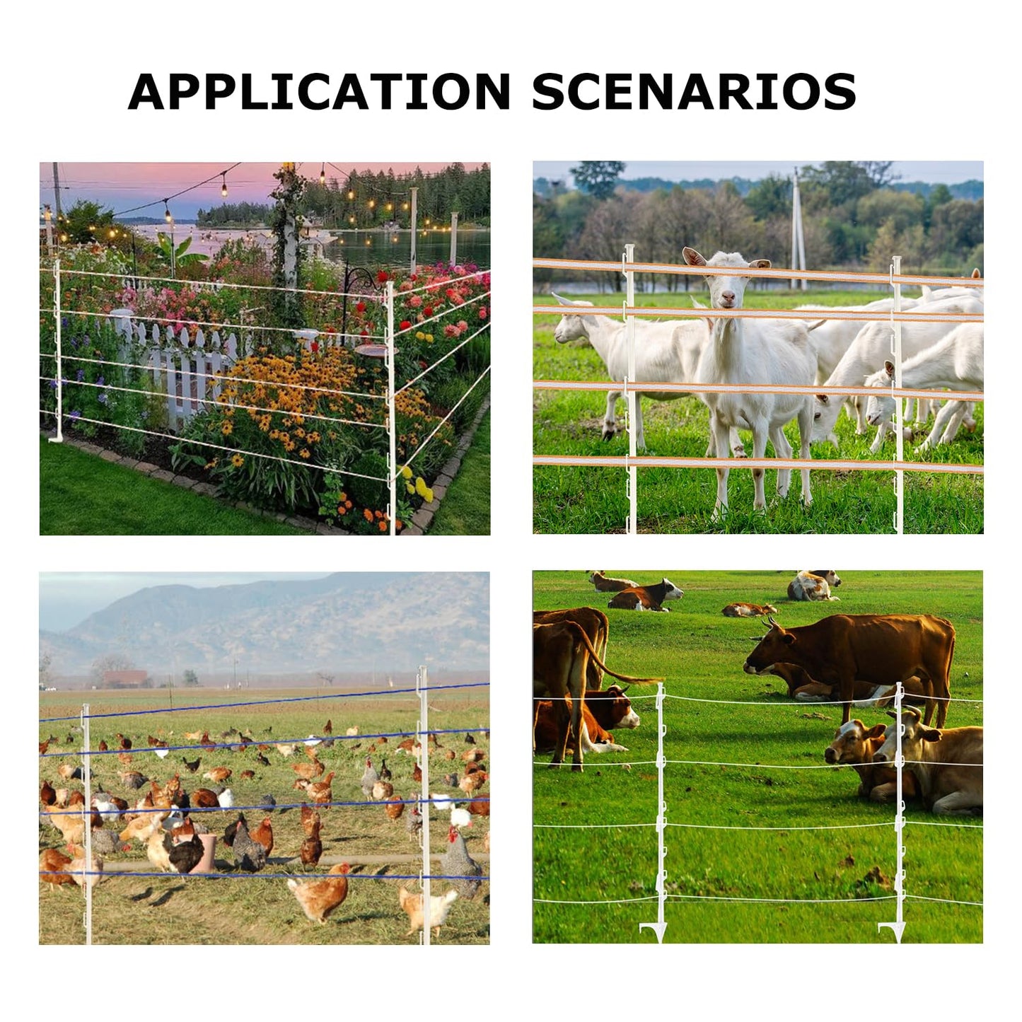 50-Pack 48" Step-in Fence Posts with Clips – Reinforced Poly & Galvanized Steel Spike for Electric Fence Wire & Tape (Livestock, Garden, Farm Use)