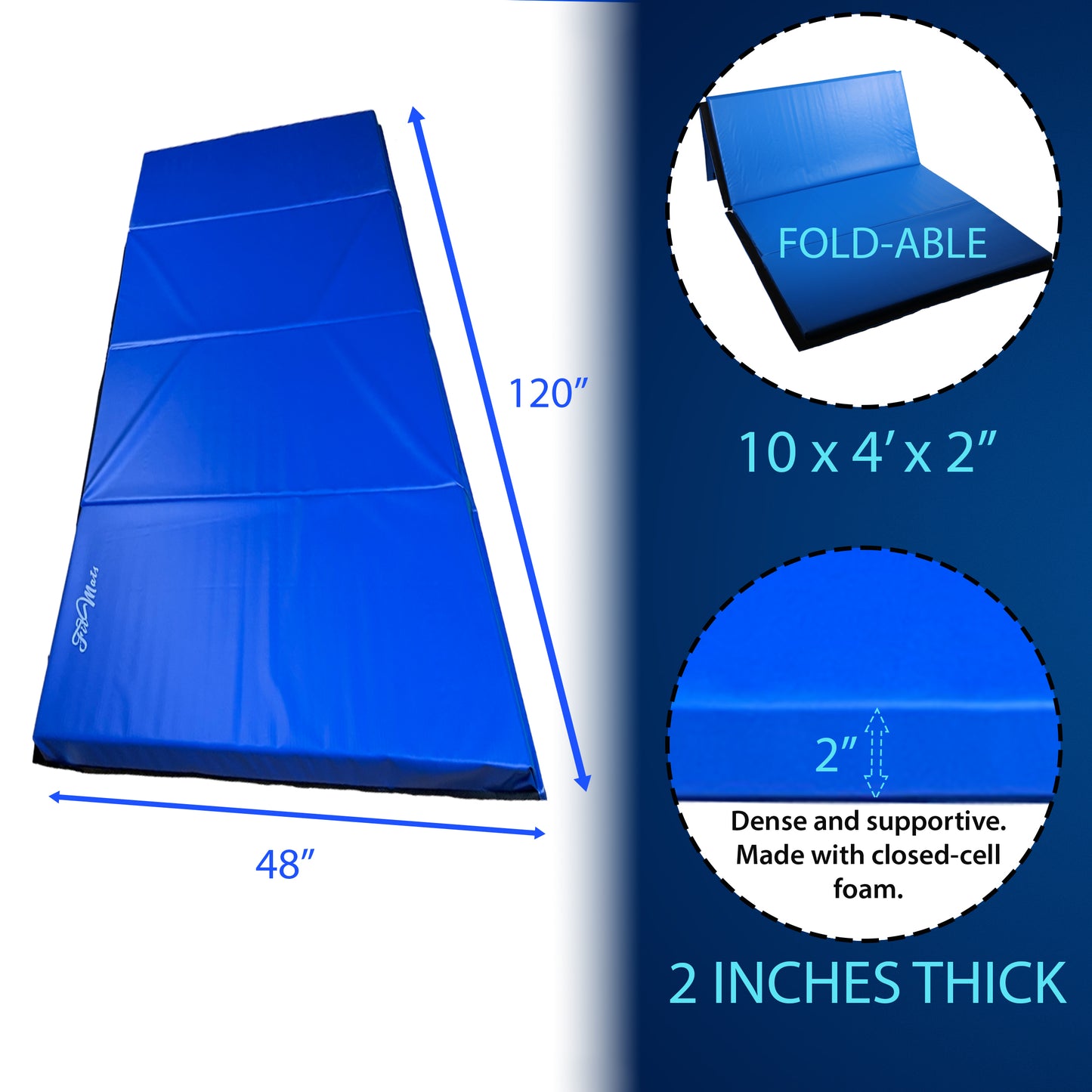 FitMats 4-Fold Exercise Mat – Portable High-Density Foam Fitness Mat for Yoga, MMA, Pilates, Gymnastics & Home Workouts