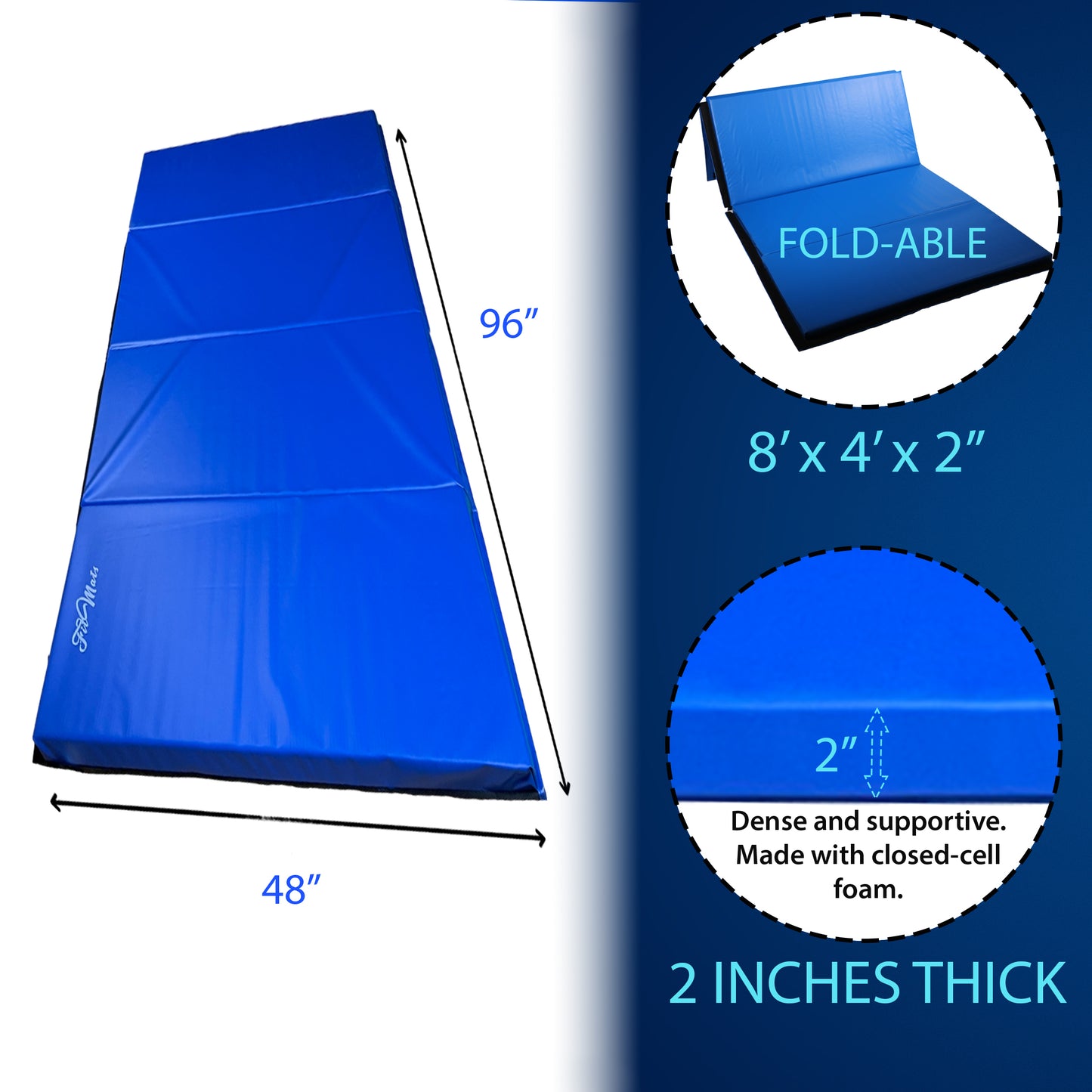 FitMats 4-Fold Exercise Mat – Portable High-Density Foam Fitness Mat for Yoga, MMA, Pilates, Gymnastics & Home Workouts
