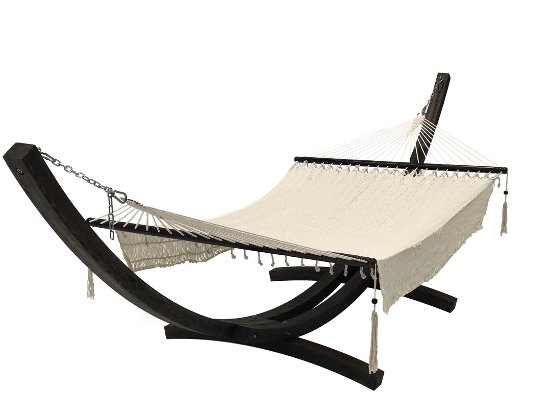 14 Ft Coffee-Stain Wooden Arc Hammock Stand & Quilted Hammock Bed