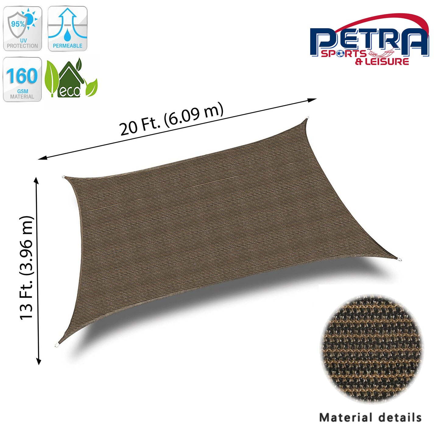 Petra Outdoor HDPE Rectangle Patio Shade Sail – 95% UV Protection Breathable Sun Sail for Backyard, Deck & Garden