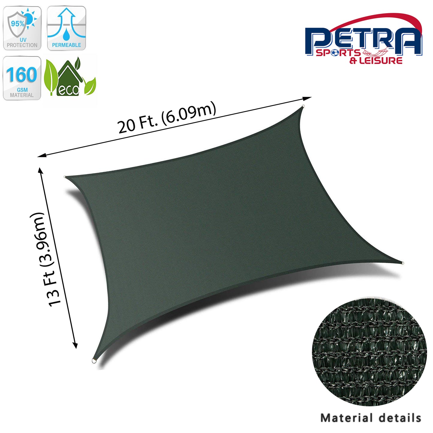 Petra Outdoor HDPE Rectangle Patio Shade Sail – 95% UV Protection Breathable Sun Sail for Backyard, Deck & Garden