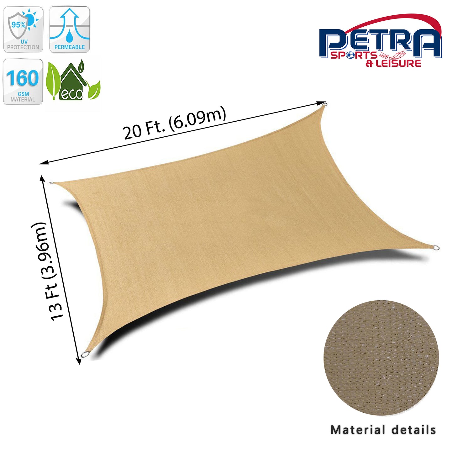 Petra Outdoor HDPE Rectangle Patio Shade Sail – 95% UV Protection Breathable Sun Sail for Backyard, Deck & Garden