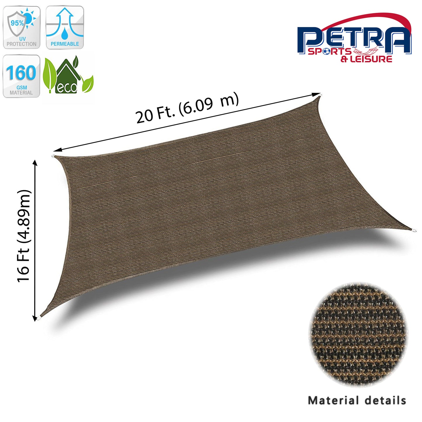 Petra Outdoor HDPE Rectangle Patio Shade Sail – 95% UV Protection Breathable Sun Sail for Backyard, Deck & Garden