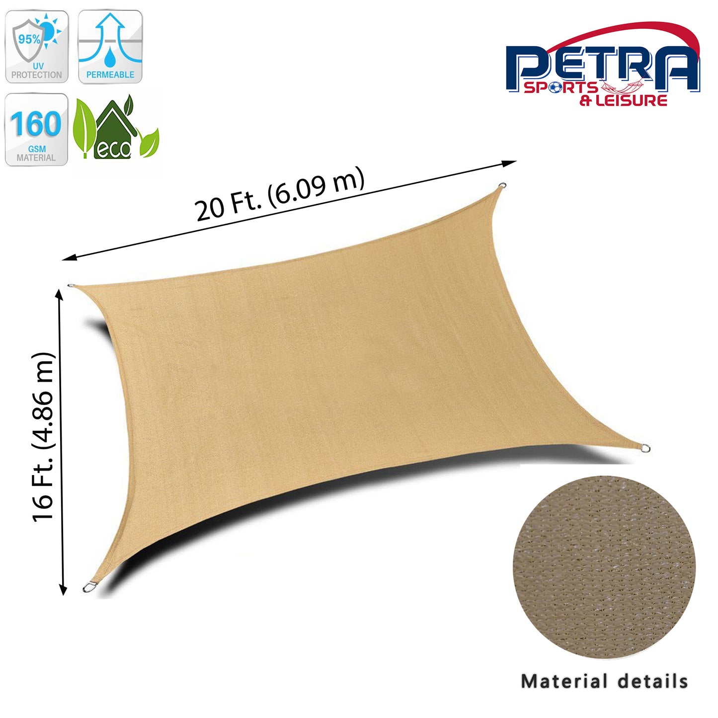 Petra Outdoor HDPE Rectangle Patio Shade Sail – 95% UV Protection Breathable Sun Sail for Backyard, Deck & Garden