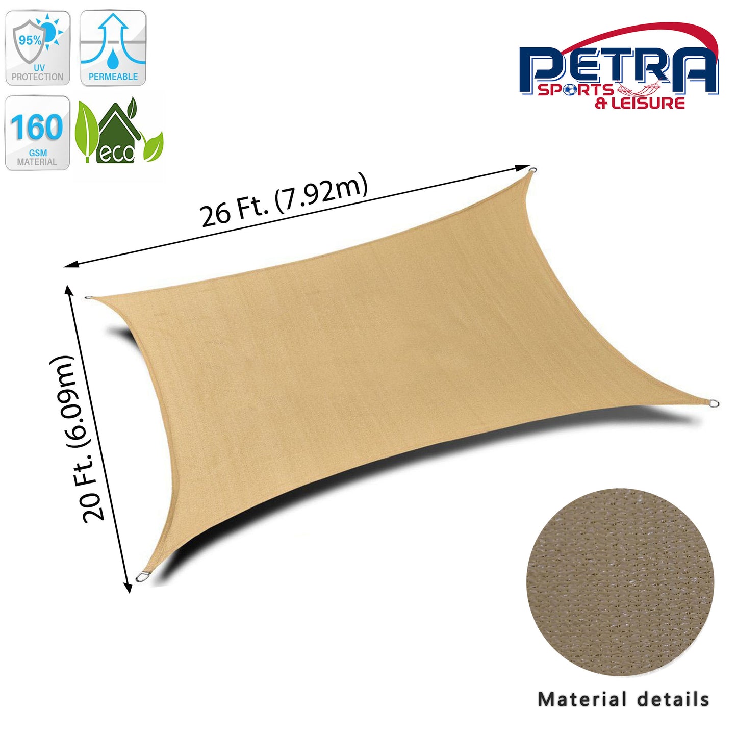 Petra Outdoor HDPE Rectangle Patio Shade Sail – 95% UV Protection Breathable Sun Sail for Backyard, Deck & Garden
