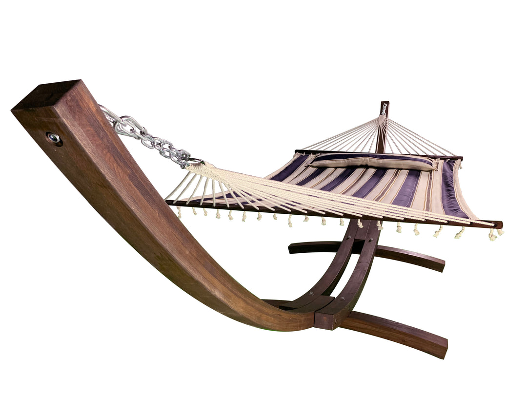 Petra Leisure® 14Ft Coffee Arc Stand w/Blue & White Hammock Bed w/Pillow