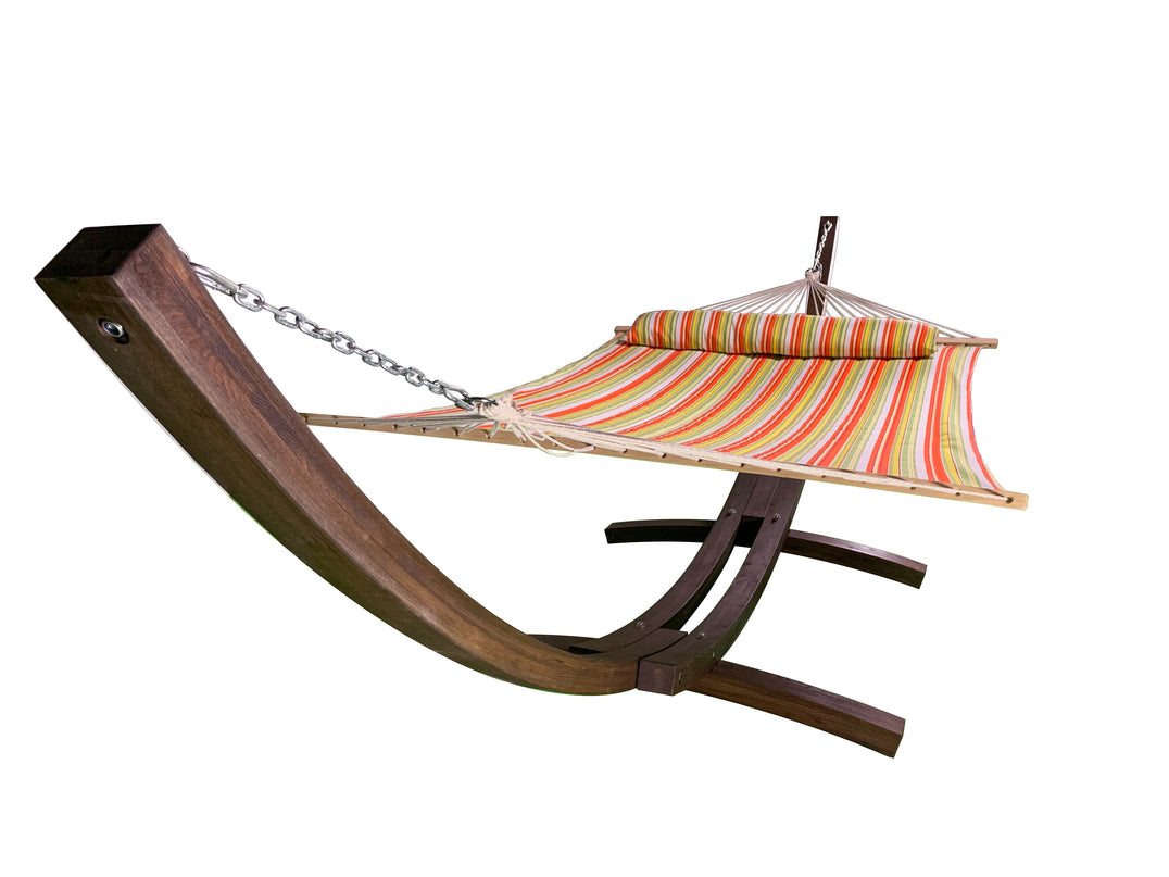 Petra Leisure® 14Ft Coffee Arc Stand w/Spring Stripe Hammock Bed w/Pillow