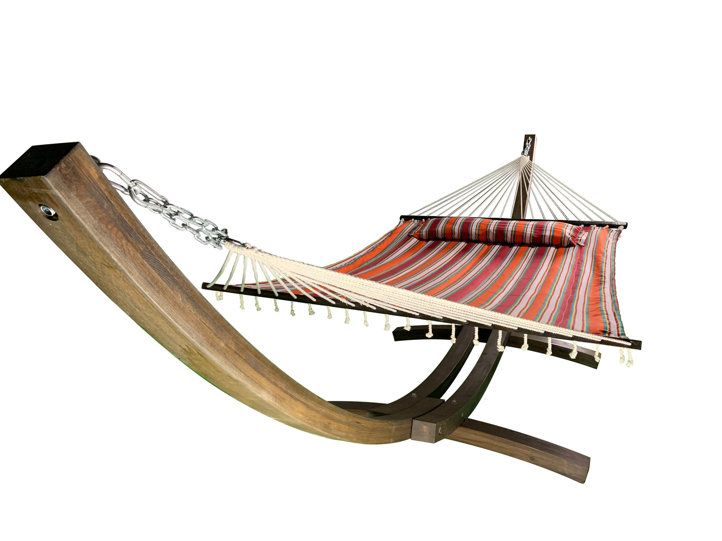 Petra Leisure® 14Ft Coffee Arc Stand w/Elegant Fiesta Stripe Hammock Bed w/Pillow