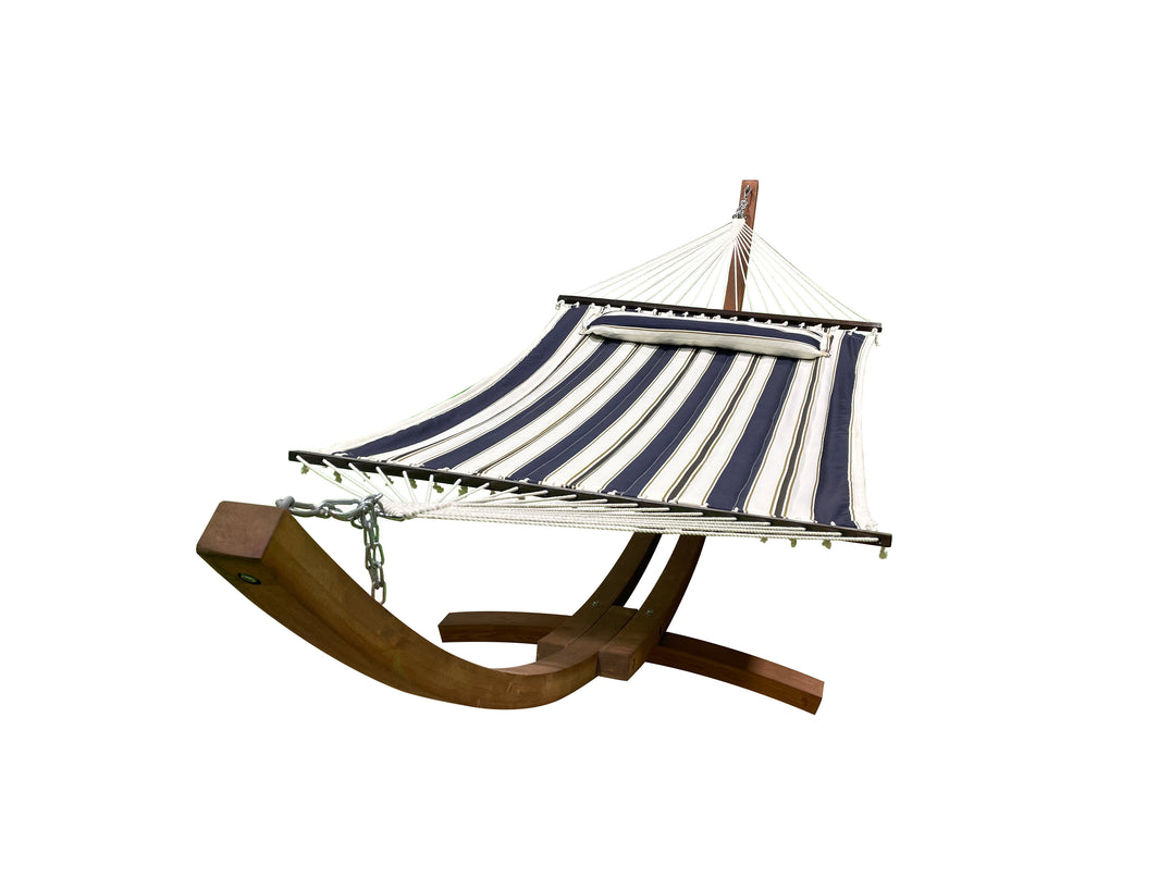 Petra Leisure® 14Ft Teak Arc Stand w/Blue & White Hammock Bed w/Pillow