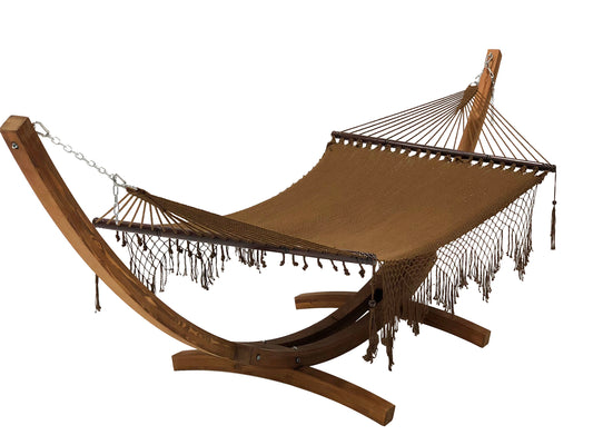 Petra Leisure® 14Ft Teak Arc Stand w/Brown Rope Hammock Bed