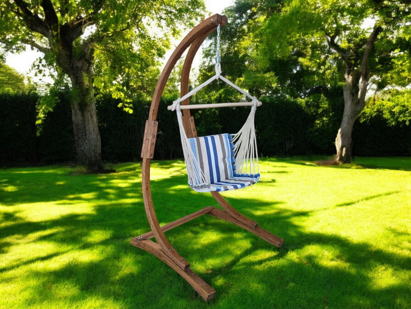 7 Ft. Water Treated Wooden Arc Hammock Chair Stand. Teak Stain