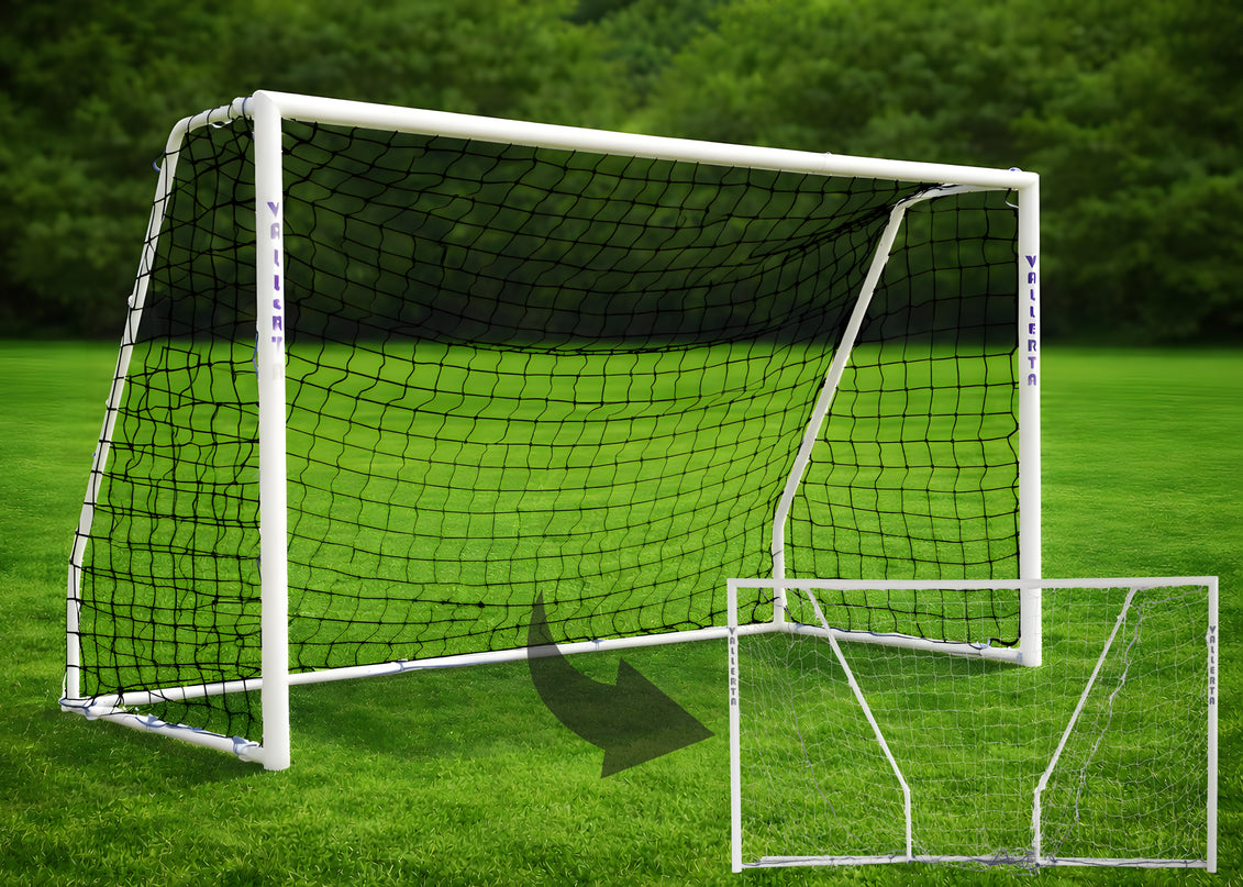 Vallerta 60mm Folding Steel Soccer Goal, Flat Fold Frame, Black HDPE  Quick Clip Net, All Weather (multiple sizes)