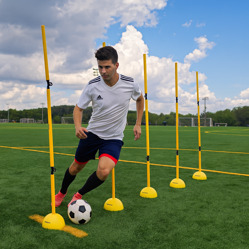6 Pack 5FT Adjustable Soccer Agility Poles – Detachable Training Slalom Sticks for Speed, Footwork & Turf Drills