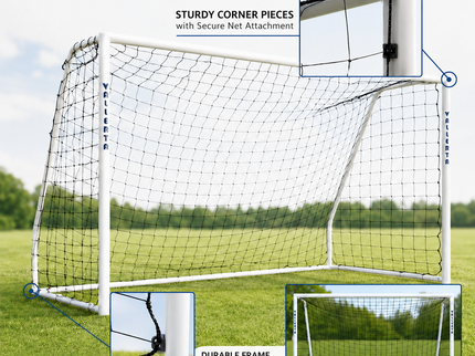 Vallerta 60mm Fixed-Frame Steel Soccer Goal, Black HDPE Quick Clip Net, All Weather (multiple sizes)