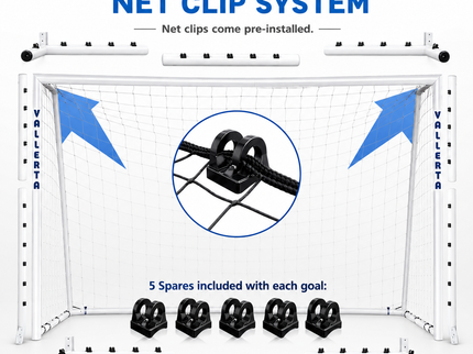 Vallerta 60mm Fixed-Frame Steel Soccer Goal, Black HDPE Quick Clip Net, All Weather (multiple sizes)