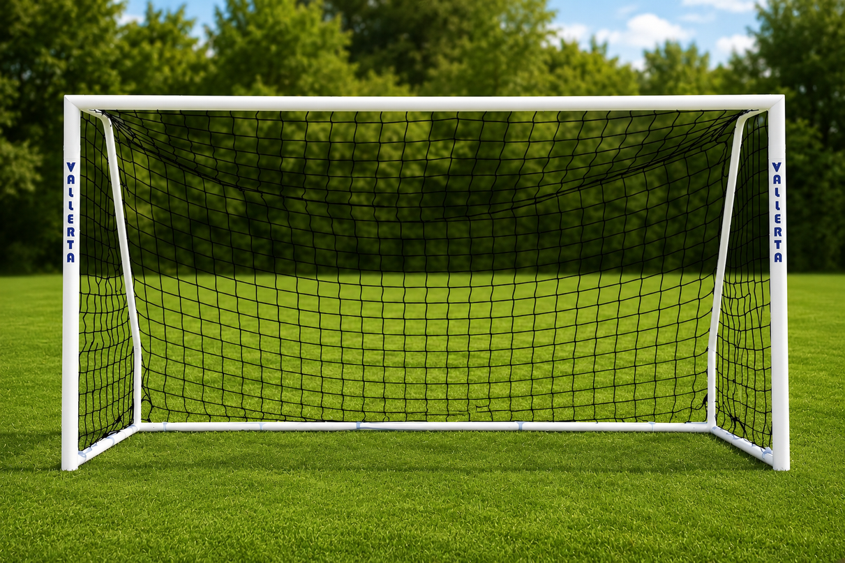 Vallerta 60mm Fixed-Frame Steel Soccer Goal, Black HDPE Quick Clip Net, All Weather (multiple sizes)
