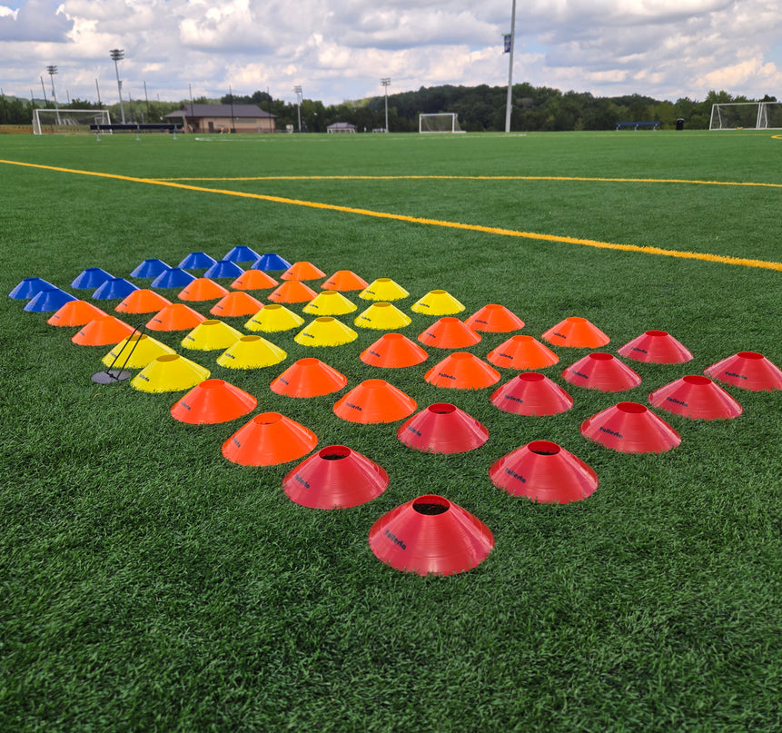 Pro Disc Cones Set of 50 - Agility Training Cones with Carry Holder – Sports Practice Equipment