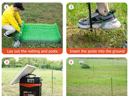 Electric Fence Netting for Livestock – 126cm x 50m Portable Electric Mesh Fence with Fiberglass Posts & Steel Spikes