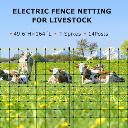 Electric Fence Netting for Livestock, Keeps Animals in and Predators Out (126cm Height/ 50m Length)