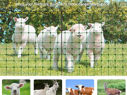 Electric Fence Netting for Livestock – 126cm x 50m Portable Electric Mesh Fence with Fiberglass Posts & Steel Spikes