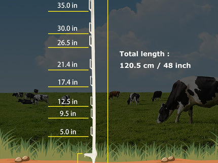 50-Pack 48" Step-in Fence Posts with Clips – Reinforced Poly & Galvanized Steel Spike for Electric Fence Wire & Tape (Livestock, Garden, Farm Use)