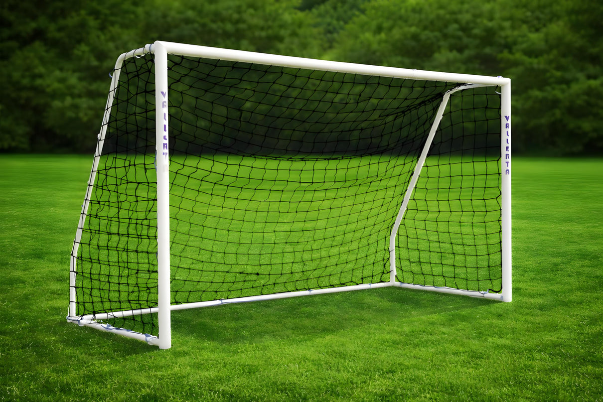 Vallerta Folding Steel Soccer Goal - Flat-Fold Hinged Frame for Easy Storage, Pre-Installed Quick-Clip Net System & Black HDPE Net. Multiple Sizes (7x5, 10x6, 12x6, 16x7, 18x7)
