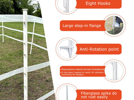50-Pack 48" Step-in Fence Posts with Clips – Reinforced Poly & Galvanized Steel Spike for Electric Fence Wire & Tape (Livestock, Garden, Farm Use)