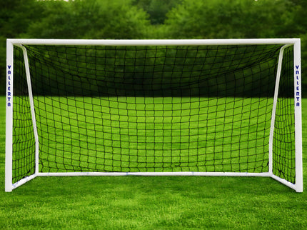 Vallerta Folding Steel Soccer Goal - Flat-Fold Hinged Frame for Easy Storage, Pre-Installed Quick-Clip Net System & Black HDPE Net. Multiple Sizes (7x5, 10x6, 12x6, 16x7, 18x7)
