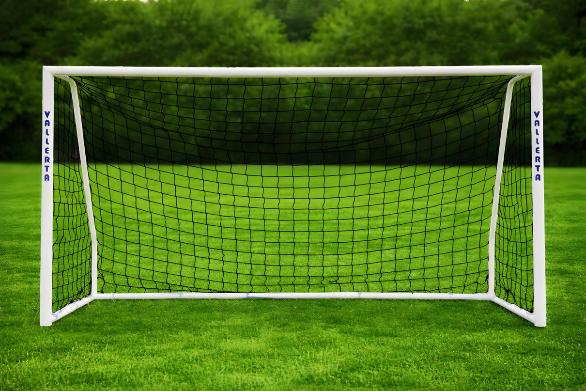 Vallerta Folding Steel Soccer Goal - Flat-Fold Hinged Frame for Easy Storage, Pre-Installed Quick-Clip Net System & Black HDPE Net. Multiple Sizes (7x5, 10x6, 12x6, 16x7, 18x7)