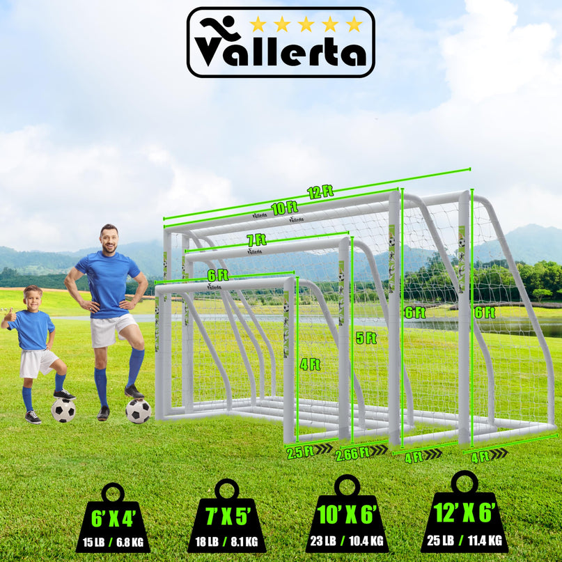 Vallerta® PVC 12 X 6 Ft. Soccer Goal w/Carry Bag & Weatherproof Net