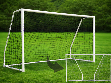 Vallerta Folding Steel Soccer Goal - Flat-Fold Hinged Frame for Easy Storage, Pre-Installed Quick-Clip Net System & Black HDPE Net. Multiple Sizes (7x5, 10x6, 12x6, 16x7, 18x7)