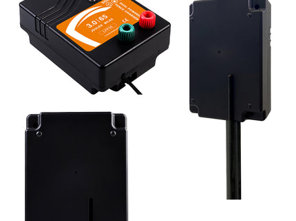 Electric Fence Charger – 3.0 Joule Dual DC/Solar Powered Fence Energizer for Livestock, Cattle & Predator Control (65 Mile Range, LFP 30 Technology)