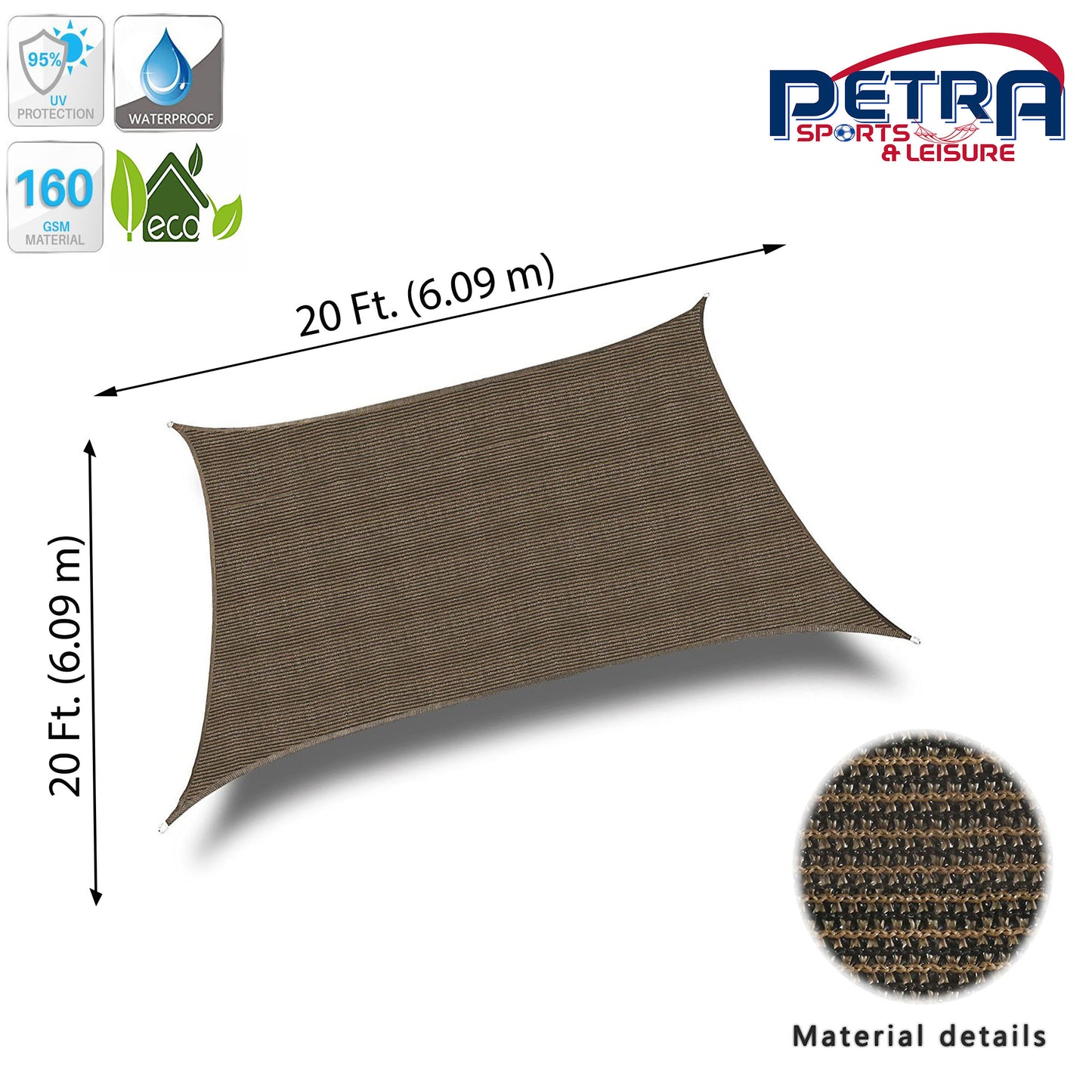 Petra Outdoor® Square Woven HDPE Outdoor Patio Sun Sail Shade w/95% UV Protection.