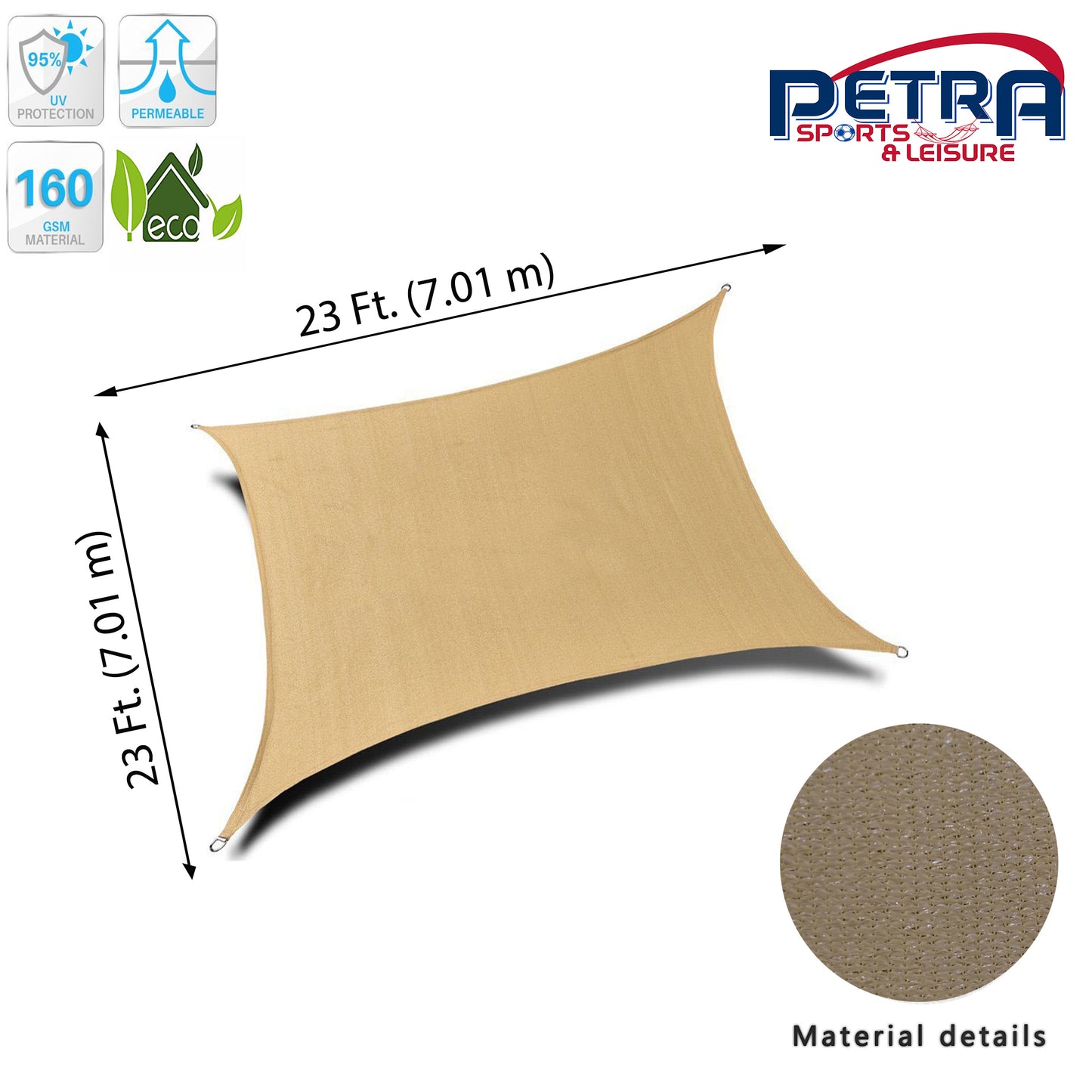 Petra Outdoor® Square Woven HDPE Outdoor Patio Sun Sail Shade w/95% UV Protection.