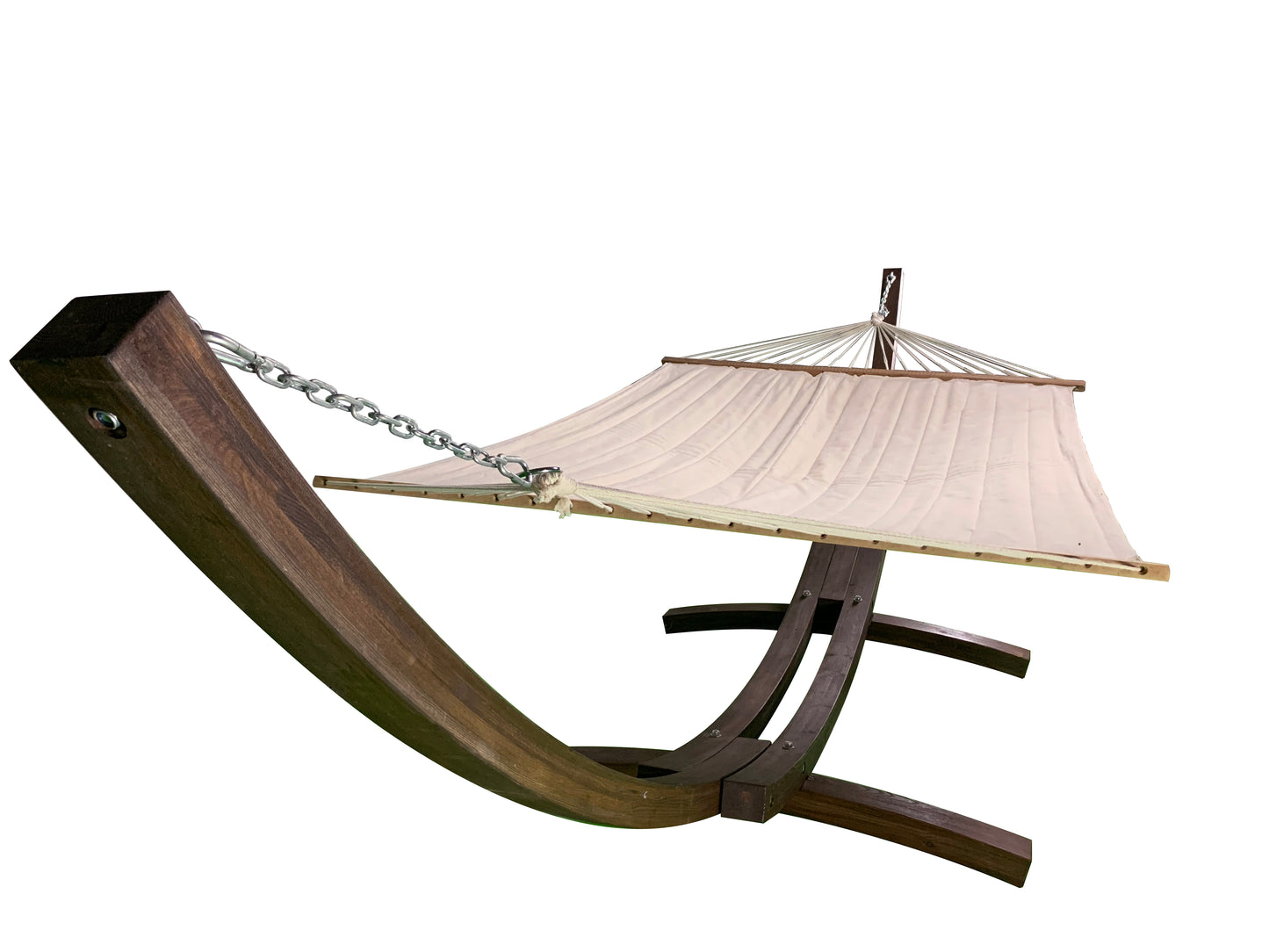 Petra Leisure® 14Ft. Coffee Arc Hammock Stand w/Beige Bed.