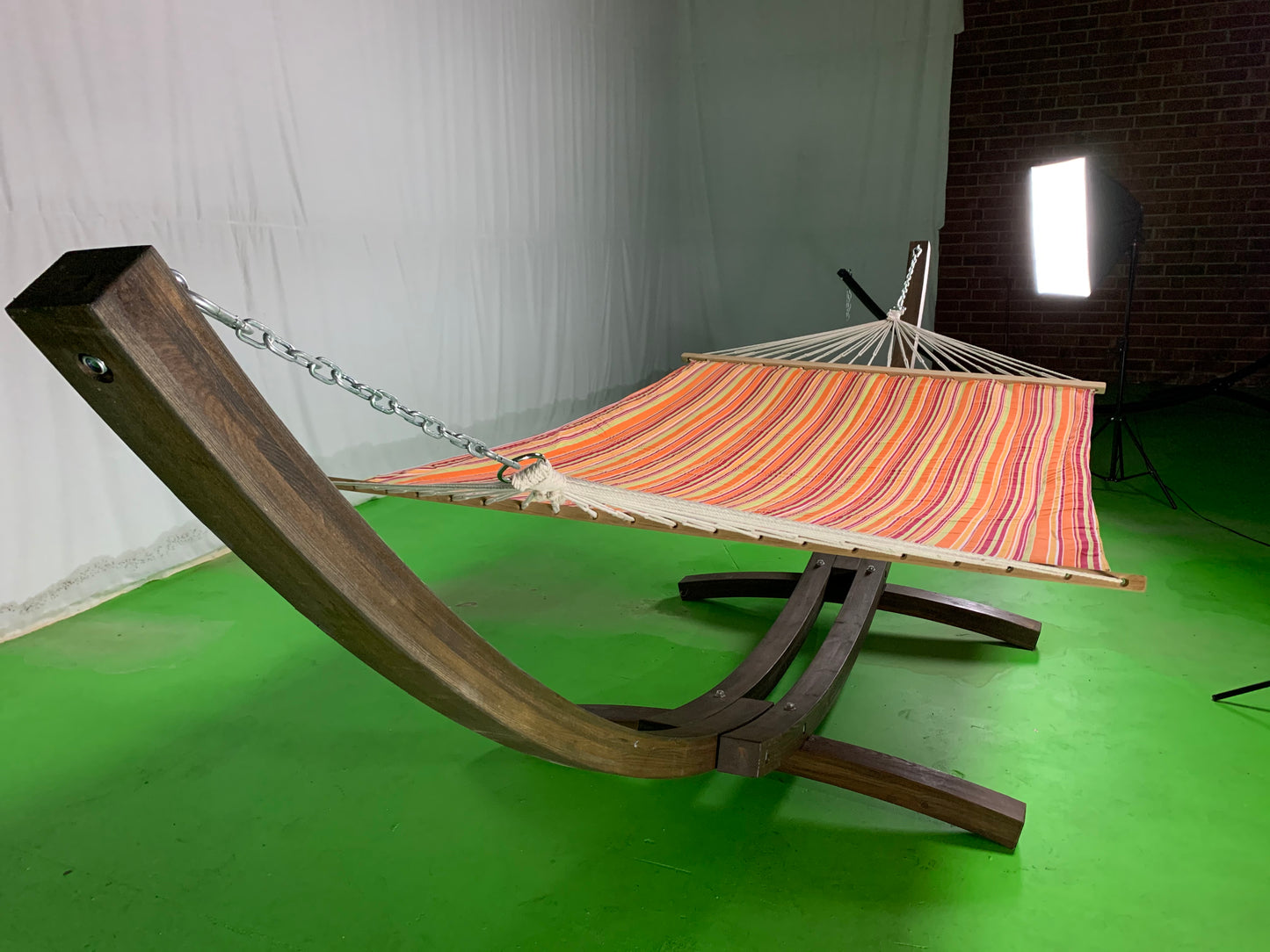 Petra Leisure® 14Ft. Coffee Arc Hammock Stand w/Fiesta Stripe Bed.