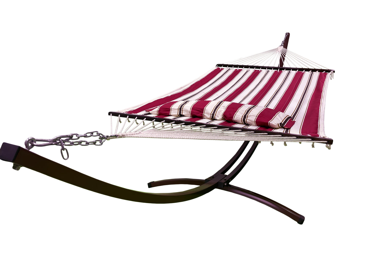 Petra Leisure® 15Ft. Brown Arc Stand w/Red & White Stripe Hammock Bed.