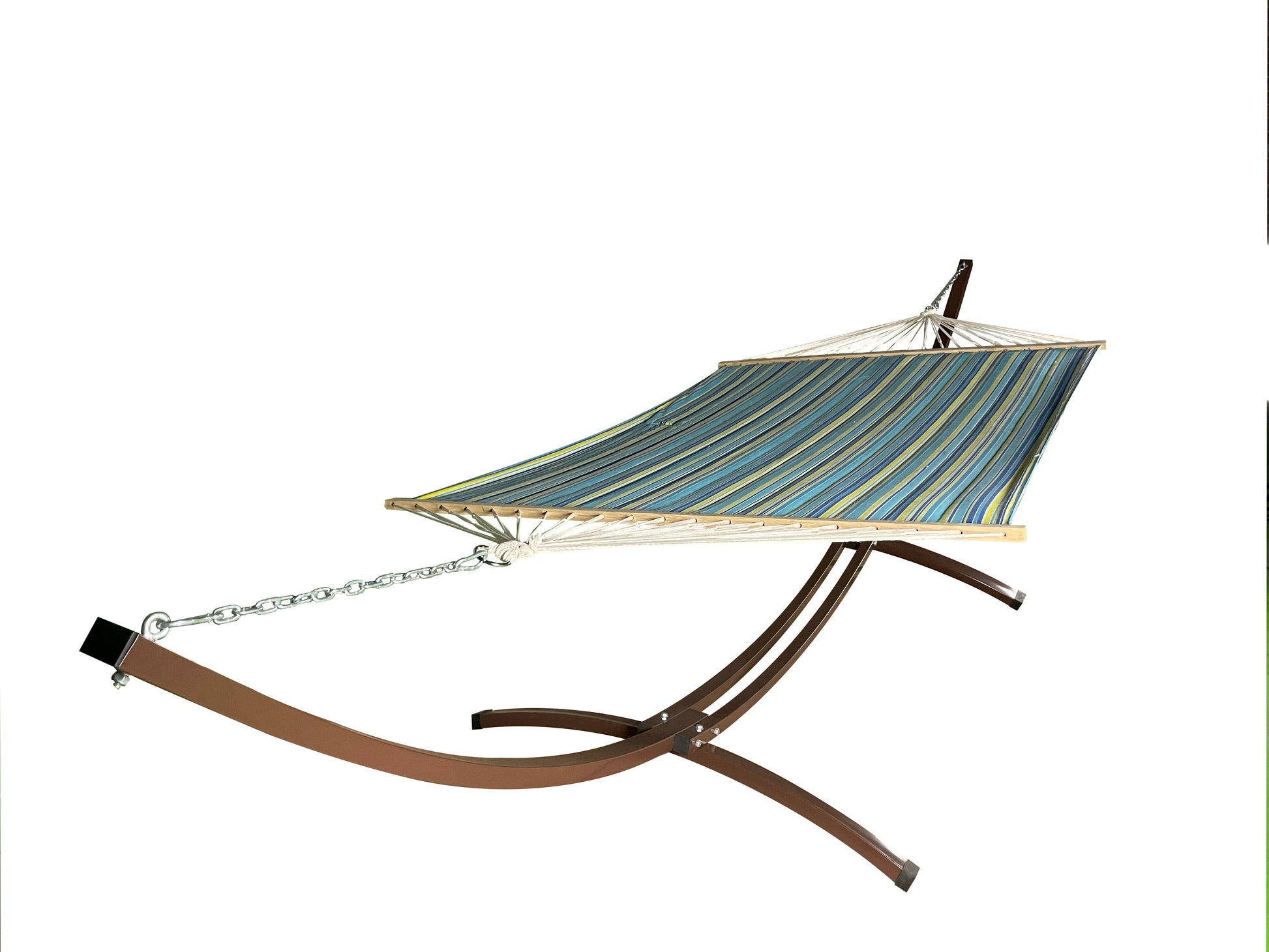 Petra Leisure® 15Ft. Brown Arc Stand w/Teal/Yellow Hammock Bed.