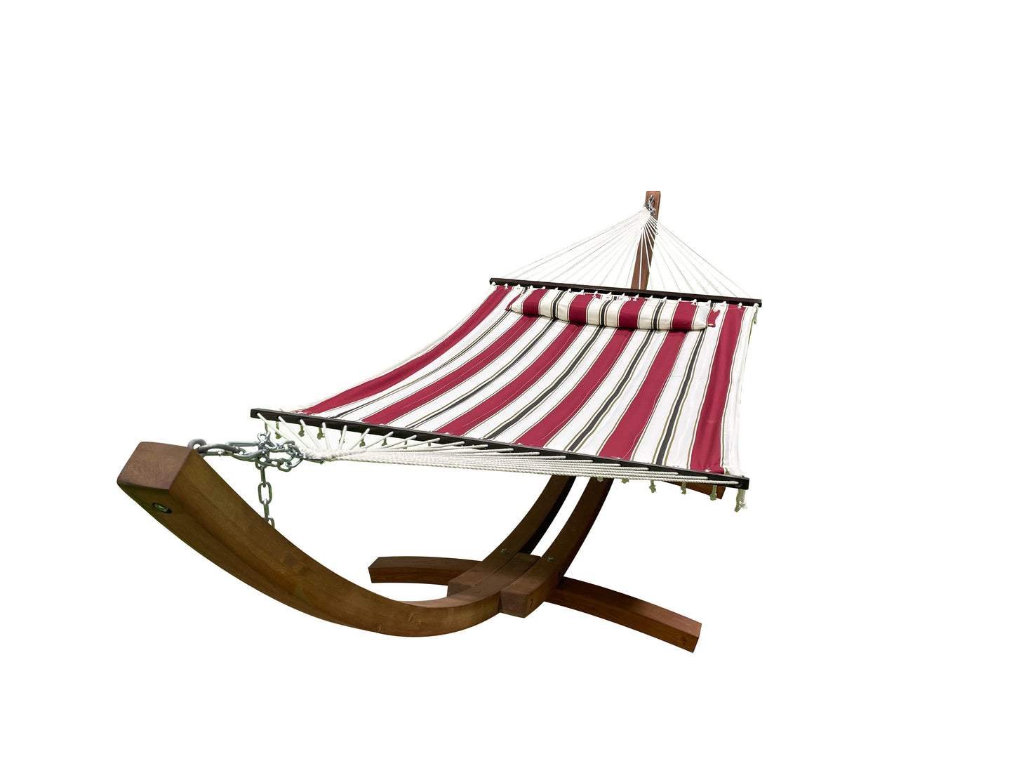 Petra Leisure® 14Ft Teak Arc Stand w/Red & White Stripe Hammock Bed w/Pillow