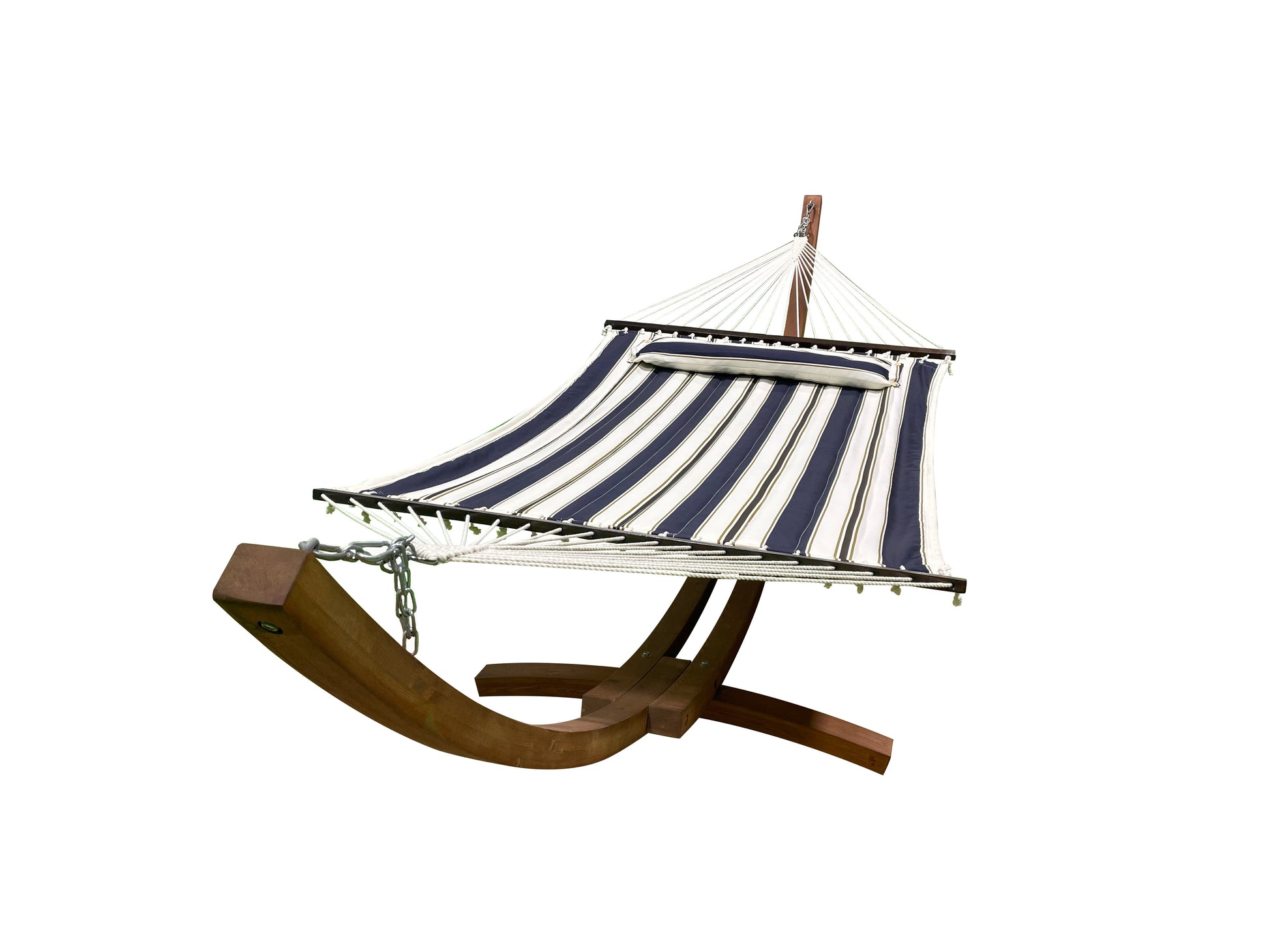 Petra Leisure® 14Ft Teak Arc Stand w/Blue & White Hammock Bed w/Pillow