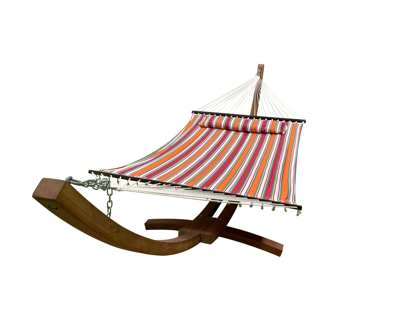 Petra Leisure® 14Ft Teak Arc Stand w/Elegant Fiesta Stripe Hammock Bed w/Pillow