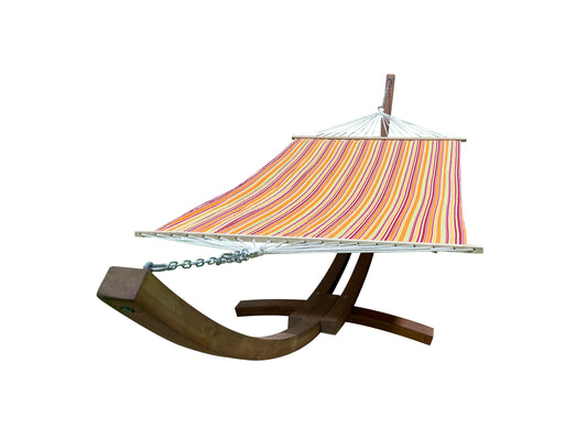 Petra Leisure® 14Ft Teak Stand & Fiesta Stripe Hammock Bed.