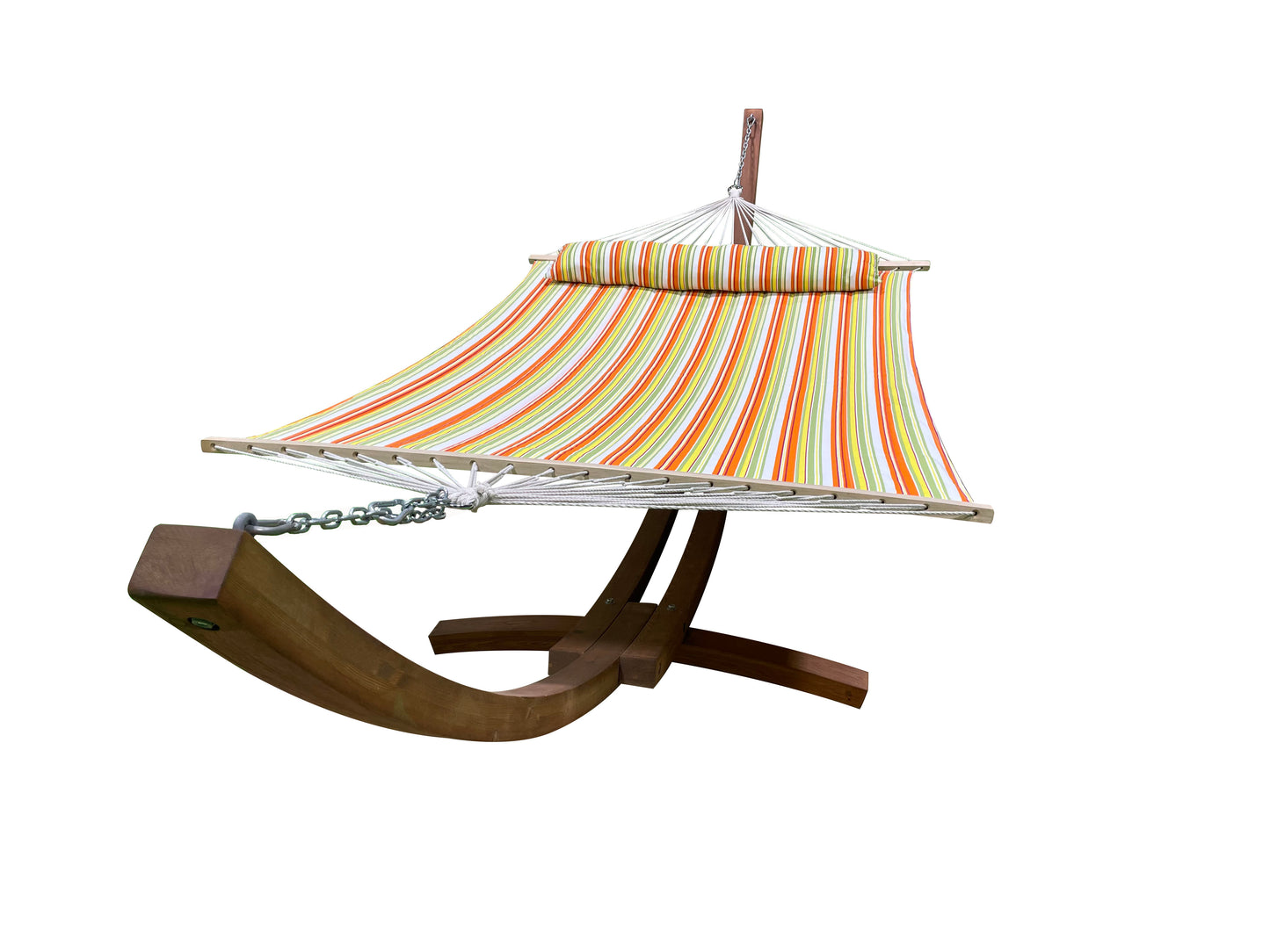 Petra Leisure® 14Ft Teak Arc Stand w/Spring Stripe Hammock Bed w/Pillow