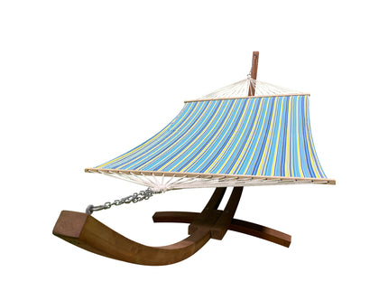 Petra Leisure® 14Ft Teak Stand & Teal Stripe Hammock Bed.