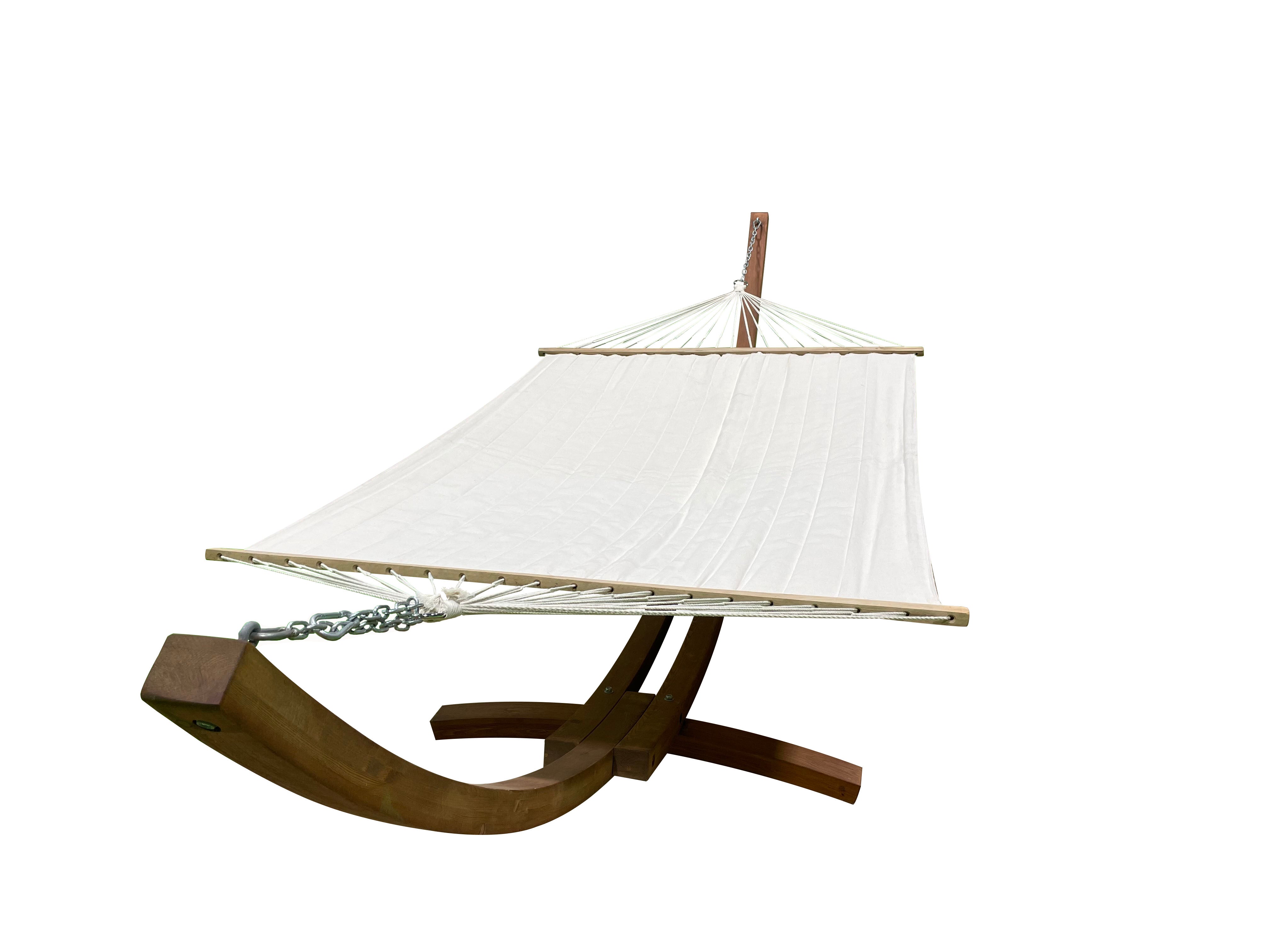 14 Ft. Teak Stain Wooden Arc Hammock Stand & Quilted Hammock Bed.