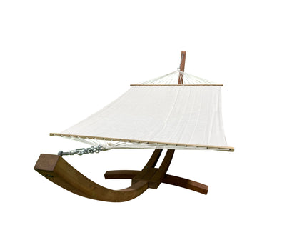 Petra Leisure® 14Ft Teak Stand & Beige Hammock Bed.