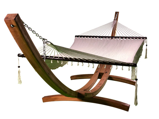 Petra Leisure® 14Ft Wood Arc Stand w/Beige Rope Hammock.