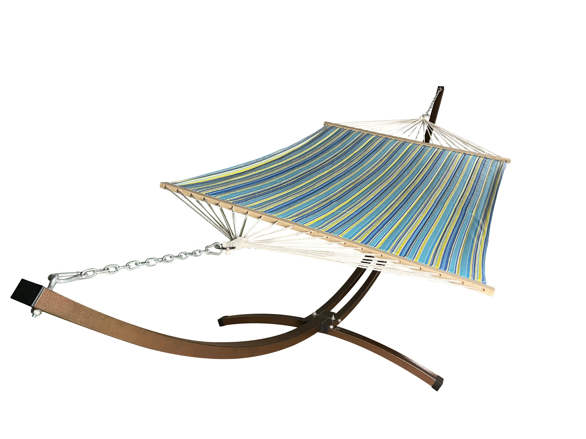 Petra Leisure Bronze Stand w/Teal/Yellow Hammock Bed.